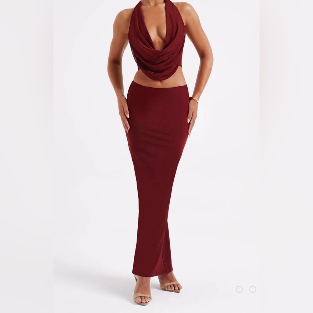 NWT BABYBOO burgundy “Chrishelle” maxi skirt and top